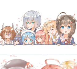 Rule 34 | 10s, 6+girls, abyssal ship, ahoge, akatsuki (kancolle), aqua eyes, beret, blonde hair, blue eyes, blurry, braid, brown hair, character name, collar, colored skin, depth of field, closed eyes, flat cap, flower, flying sweatdrops, hair flower, hair ornament, hair ribbon, hairclip, hamakaze (kancolle), harusame (kancolle), hat, headgear, heart, horns, i-58 (kancolle), kantai collection, kashima (kancolle), mars symbol, multiple girls, musical note, northern ocean princess, open mouth, orange eyes, pink hair, purple hair, quaver, ra-yu, ribbon, ro-500 (kancolle), shigure (kancolle), single braid, smile, triangle mouth, twintails, twitter username, urakaze (kancolle), venus symbol, white hair, white skin, yuudachi (kancolle)