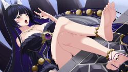 Rule 34 | 1girl, absurdres, animal ear fluff, animal ears, azur lane, bare shoulders, barefoot, beads, black nails, breasts, cleavage, crossed legs, facial mark, fellatio gesture, fox ears, fox girl, fox tail, fur-trimmed kimono, fur trim, gem, highres, huge breasts, japanese clothes, jewelry, kimono, kitsune, kyuubi, lemon kele, long hair, low neckline, magatama, magatama necklace, multiple tails, musashi (azur lane), nail polish, necklace, open mouth, prayer beads, purple gemstone, purple hair, solo, tail, toenail polish, toenails, tongue, tongue out, very long hair, whisker markings, yellow eyes