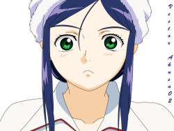 Rule 34 | 00s, blue hair, blush, frown, green eyes, highres, my-hime, natsuki kruger, towel, vector trace