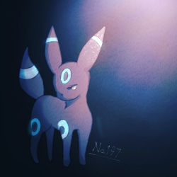Rule 34 | alternate color, animal focus, blue background, creatures (company), full body, game freak, gen 2 pokemon, gradient background, half-closed eyes, highres, looking at viewer, nintendo, no humans, no mouth, orange eyes, pokedex number, pokemon, pokemon (creature), ronen, shiny pokemon, simple background, sketch, solo, sparkle, standing, umbreon