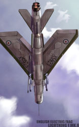 Rule 34 | aden cannon, aircraft, airplane, autocannon, cannon, cloud, day, electronic firearm, english electric lightning, flying, from below, jet, military, missile, mtr, no humans, red top (missile), revolver cannon, sky, vehicle focus