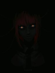 Rule 34 | 1girl, absurdres, artist name, black background, black necktie, business suit, chainsaw man, collared shirt, dark background, formal, highres, horror (theme), light smile, looking at viewer, makima (chainsaw man), necktie, nthndn, office lady, red hair, ringed eyes, shirt, solo, suit