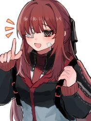 Rule 34 | 1girl, black bow, black eyes, black jacket, bow, hair bow, highres, jacket, limbus company, long hair, long sleeves, nnnnhhhhnhnh, open mouth, pink hair, project moon, sidelocks, simple background, smile, solo, very long hair, white background, yuri (project moon)