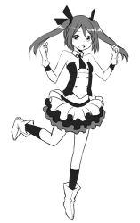 Rule 34 | 1girl, bare shoulders, greyscale, long hair, looking at viewer, monochrome, open mouth, simple background, skirt, smile, solo, twintails, white background, zaxwu