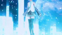 Rule 34 | 1girl, 3d, animated, animated gif, bare shoulders, blue hair, detached sleeves, hatsune miku, long hair, lowres, necktie, nomura tetsuya, realistic, sleeveless, thighhighs, twintails, very long hair, vocaloid