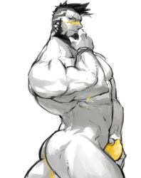 Rule 34 | 1boy, abs, bandaid, bandaid on cheek, bandaid on face, bara, bare pectorals, beard, black hair, bulge, completely nude, cyphers, damian doyle (cyphers), dark-skinned male, dark skin, facial hair, food, gomtang, large pectorals, male focus, male pubic hair, mature male, mohawk, muscular, muscular male, navel, navel hair, nipples, nude, pectoral cleavage, pectorals, penis, pubic hair, short hair, sideburns, sidepec, solo, stomach, stubble, thick thighs, thighs, third-party source