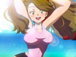 Rule 34 | brown eyes, brown hair, commentary request, gundam, gundam build fighters, gundam build fighters try, sazaki kaoruko, solo, swimsuit, twintails, y@mato