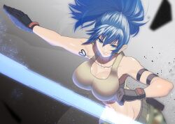 Rule 34 | 1girl, blue hair, breasts, large breasts, leona heidern, ponytail, the king of fighters