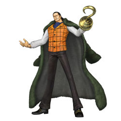 Rule 34 | 1boy, 3d, amputee, ascot, coat, crocodile (one piece), full body, fur coat, hook, male focus, official art, one piece, one piece: pirate warriors, scar, simple background, solo, standing, vest