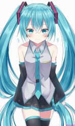Rule 34 | 1girl, 39, aqua eyes, aqua hair, aqua nails, aqua necktie, bare shoulders, black skirt, black thighhighs, blush, breasts, closed mouth, cowboy shot, crossed bangs, detached sleeves, dress, hair between eyes, hatsune miku, highres, long hair, looking at viewer, nail polish, necktie, noneon319, pleated skirt, skirt, sleeveless, sleeveless dress, sleeves past wrists, small breasts, smile, solo, standing, thighhighs, twintails, twitter username, very long hair, vocaloid, white background, white dress, zettai ryouiki