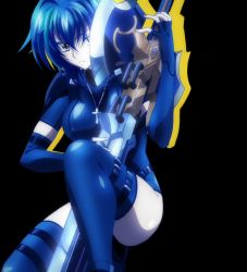 Rule 34 | 10s, 1girl, blue hair, breasts, cross, high school dxd, highres, jewelry, large breasts, necklace, short hair, solo, sword, weapon, xenovia quarta