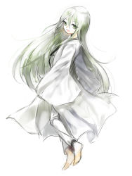 Rule 34 | 1boy, arnoul, bad id, bad pixiv id, barefoot, enkidu (fate), fate/strange fake, fate (series), full body, green eyes, green hair, long hair, male focus, matching hair/eyes, robe, simple background, solo, trap, white background, white theme, wide sleeves