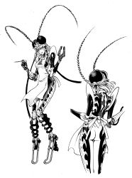 Rule 34 | 1girl, absurdres, amputee, antennae, april fools, apron, arthropod girl, ass, bandages, breasts, bug, commentary request, cyborg, female focus, greyscale, highres, bug, long legs, mechanical arms, medium breasts, monochrome, monster girl, mosquito, mosquito girl, mosquito musume, multiple views, murata yuusuke, naked apron, needle, one-punch man, prosthesis, prosthetic arm, quadruple amputee, sideboob, single mechanical arm, alternate universe, white background