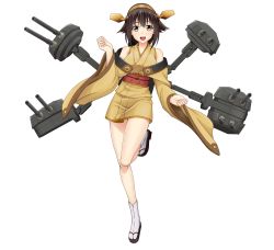Rule 34 | 1girl, :d, brown eyes, brown hair, cannon, full body, headgear, highres, ishizuchi (battleship), juoto, open mouth, original, rigging, short hair, smile, solo, transparent background, turret, world of warships