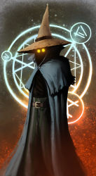 Rule 34 | 1boy, black mage (final fantasy), final fantasy, final fantasy i, glowing, glowing eyes, hat, magic, magic circle, male focus, solo, wizard hat, yellow eyes