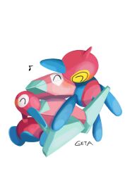 Rule 34 | 01coil, ^ ^, artist name, closed eyes, commentary request, creatures (company), eighth note, evolutionary line, full body, game freak, gen 1 pokemon, gen 2 pokemon, gen 4 pokemon, happy, highres, hug, musical note, nintendo, no humans, pokemon, pokemon (creature), porygon, porygon-z, porygon2, simple background, white background