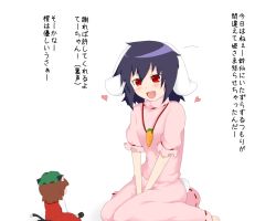 Rule 34 | animal ears, brown hair, carrot, carrot necklace, cat ears, cat girl, cat tail, chen, comic, dress, enami hakase, female focus, hat, inaba tewi, jewelry, mini person, minigirl, multiple girls, necklace, open mouth, rabbit ears, red eyes, short hair, tail, touhou, translation request