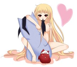Rule 34 | 1girl, arc system works, blazblue, blush, breasts, condom, condom wrapper, heart, mouth hold, rachel alucard, smile, solo, vampire