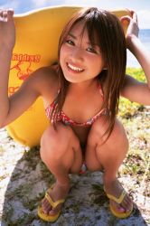 Rule 34 | beach, bikini, bodyboard, flip-flops, highres, kamata natsumi, photo (medium), sand, sandals, swimsuit
