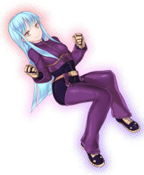 Rule 34 | 1girl, bad id, bad pixiv id, belt, breasts, expressionless, full body, jitome, kula diamond, long hair, long sleeves, looking at viewer, pants, red eyes, shoes, sidelocks, simple background, skin tight, small breasts, snk, solo, the king of fighters, ultra00, white background