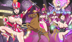 Rule 34 | 6+girls, animal ears, arms behind back, arms up, audience, ball gag, band uniform, bdsm, bit gag, blindfold, bondage, bouncing breasts, bound, breasts, rabbit ears, clitoris piercing, corset, dildo, fake animal ears, gag, highres, horse, ing yong heolp pwak, large breasts, multiple girls, nipple chain, nipple piercing, nipples, original, parade, piercing, horse girl, pony play, pussy, pussy juice, pussy piercing, riding, sex toy, spread legs, suspension, uncensored, uniform, wooden horse