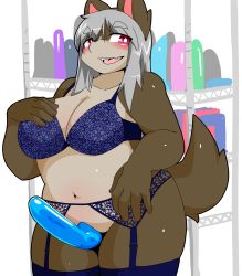 Rule 34 | 1girl, artist request, dildo, dog, furry, furry female, grey hair, long hair, open mouth, red eyes, sex toy, solo