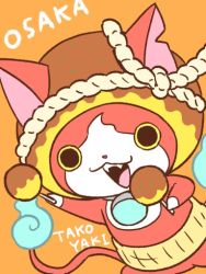 Rule 34 | 10s, cat, chill ykon, fangs, flame-tipped tail, food, haramaki, jibanyan, multiple tails, no humans, notched ear, open mouth, orange background, simple background, tail, takoyaki, traditional youkai, two tails, youkai watch