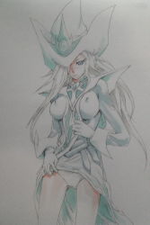 Rule 34 | dress, covered erect nipples, hat, panties, silent magician, silver hair, thighs, underwear, wizard hat, yu-gi-oh!