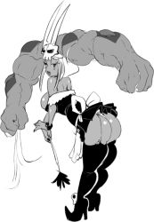 Rule 34 | 1girl, ass, bent over, breasts, cerebella (skullgirls), drawfag, duster, feather duster, from behind, garter straps, greyscale, half-closed eyes, hat, high heels, large breasts, lips, looking at viewer, looking back, maid, monochrome, skullgirls, thighhighs, vice-versa (skullgirls)