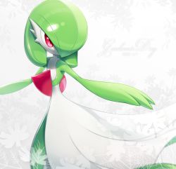 Rule 34 | character name, closed mouth, colored skin, commentary, creatures (company), dated, game freak, gardevoir, gardevoir day, gen 3 pokemon, highres, looking back, lotosu, nintendo, outstretched arms, pink eyes, pokemon, pokemon (creature), smile, solo, white skin