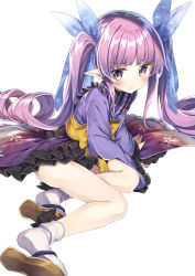 Rule 34 | blush, breasts, elf, gurasion (gurasion), japanese clothes, kimono, kyoka (princess connect!), looking at viewer, pointy ears, princess connect!, purple hair, small breasts, twintails