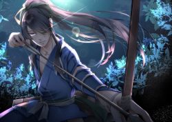 Rule 34 | 10s, 1boy, arrow (projectile), black hair, bow, bow (weapon), drawing bow, drifters, hair over one eye, holding bow (weapon), long hair, looking at viewer, male focus, nasu no yoichi, ponytail, sawara0912, solo, water, weapon