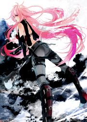 Rule 34 | 1girl, ass, blue eyes, boots, breasts, dutch angle, from behind, hebi, high heels, highres, lips, long hair, megurine luka, microphone, microphone stand, pink hair, solo, standing, very long hair, vocaloid
