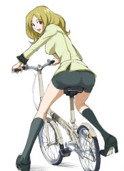 Rule 34 | 1girl, ass, bicycle, bike shorts, blonde hair, boots, breasts, code geass, full body, high heels, highres, kamitsuki manmaru, large breasts, legs, long hair, looking at viewer, milly ashford, school uniform, shoes, simple background, sketch, smile, solo, white background