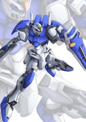 Rule 34 | ayakaze satsuki, duel gundam, green eyes, gun, gundam, gundam seed, holding, holding gun, holding shield, holding weapon, looking down, mecha, mobile suit, no humans, robot, science fiction, shield, solo, v-fin, weapon, white background, zoom layer