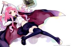 Rule 34 | 00s, absurdres, artist request, cape, highres, long hair, louise francoise le blanc de la valliere, lying, midriff, navel, pink eyes, pink hair, thighhighs, wand, zero no tsukaima