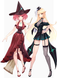 Rule 34 | 2girls, absurdres, alternate costume, blonde hair, breasts, chest jewel, earrings, halloween, hat, highres, jewelry, large breasts, long hair, multiple girls, mythra (xenoblade), nail polish, pyra (xenoblade), red eyes, red hair, risumi (taka-fallcherryblossom), short hair, swept bangs, very long hair, xenoblade chronicles (series), xenoblade chronicles 2, yellow eyes