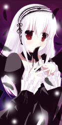 Rule 34 | 00s, 1girl, bad id, bad pixiv id, feathers, hairband, long hair, long image, red eyes, rozen maiden, shiraki ai, solo, suigintou, tall image, white hair