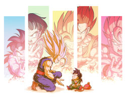 Rule 34 | 2boys, biceps, black footwear, black hair, black wristband, boots, brown footwear, child, closed mouth, commentary request, crying, dougi, dragon ball, dragon ball (classic), dragon ball (object), dragon ball super, dragon ball super super hero, dragonball z, dual persona, eye contact, gohan beast, green pants, hat, unworn hat, unworn headwear, koukyouji, long hair, long sleeves, looking at another, male focus, monkey tail, multiple boys, muscular, muscular male, open mouth, pants, profile, raised eyebrows, red eyes, red headwear, red sash, sash, simple background, sitting, smile, son gohan, spiked hair, squatting, super saiyan, super saiyan 1, tail, tears, time paradox, v-shaped eyebrows, white background, white hair, wristband