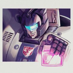 Rule 34 | 1boy, autobot, close-up, energon cube, highres, holding, insignia, jazz (transformers), looking at viewer, makaron611, mecha, no humans, robot, smirk, solo, transformers, visor