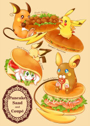 Rule 34 | :q, ^ ^, aimi (aimia492), alolan form, alolan raichu, avocado, blush, brown background, brown eyes, cheese, chicken (food), closed eyes, closed mouth, commentary request, creatures (company), eating, english text, evolutionary line, fish (food), food, fried chicken, game freak, gen 1 pokemon, gen 2 pokemon, gen 4 pokemon, gen 7 pokemon, green eyes, legendary pokemon, lettuce, licking lips, meat, mythical pokemon, nintendo, no humans, open mouth, pancake, pasta, pepper (spice), pichu, pikachu, pokemon, pokemon (creature), raichu, salmon, sandwich, shaymin, shaymin (sky), simple background, smile, spaghetti, tomato, tomato slice, tongue, tongue out, v-shaped eyebrows
