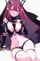 Rule 34 | 1girl, bare shoulders, black panties, bracelet, breasts, bridal gauntlets, detached sleeves, earrings, baobhan sith (fate), baobhan sith (second ascension) (fate), fate/grand order, fate (series), grey eyes, highres, ichi kq, jewelry, large breasts, licking lips, long hair, looking at viewer, navel, panties, pink hair, pointy ears, revealing clothes, sidelocks, sitting, smile, solo, thigh strap, thighs, tiara, tongue, tongue out, underwear, veil