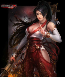 Rule 34 | 1girl, black hair, breasts, brown eyes, cleavage, dead or alive, japanese clothes, large breasts, long hair, momiji (ninja gaiden), official art, ponytail, weapon