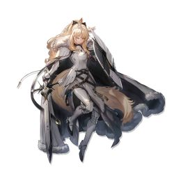 Rule 34 | 1girl, ;), animal ear fluff, animal ears, arknights, armor, blemishine (arknights), blonde hair, breastplate, full body, fur trim, greaves, holding, holding sword, holding weapon, horse girl, long hair, looking at viewer, official art, one eye closed, plate armor, ryuuzaki ichi, shield, smile, solo, sword, tail, transparent background, vambraces, weapon, yellow eyes