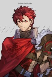 Rule 34 | armor, belt, belt buckle, buckle, cape, closed mouth, diamant (fire emblem), fire emblem, fire emblem engage, insignia, leather, looking at viewer, nintendo, red cape, red eyes, red hair, silvercandy gum