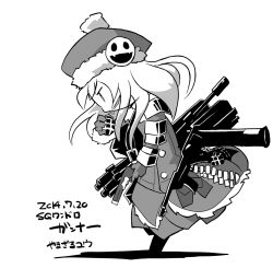 Rule 34 | 1girl, explosive, grenade, greyscale, gun, gunner (sekaiju), hat, monochrome, etrian odyssey, solo, translation request, weapon, yamazaru yuu, yuu0007
