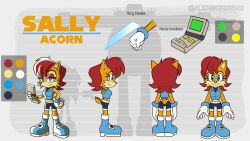 Rule 34 | 1girl, alexiscreed02, blue eyes, chipmunk ears, chipmunk girl, chipmunk tail, concept art, furry, furry female, gloves, highres, lazer sword, red hair, sally acorn, shoes, short hair, sonic (series), sonic the hedgehog (archie comics)