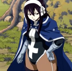 Rule 34 | 1girl, bow, breasts, fairy tail, hair bow, hand on own hip, highres, large breasts, legs, long hair, purple hair, screencap, solo, stitched, thick thighs, thighs, third-party edit, ultear milkovich