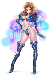 Rule 34 | absurdres, arched back, big hair, bikini, black gloves, black thighhighs, blue bikini, boots, breasts, brown hair, character request, commission, contrapposto, copyright request, curly hair, duplicate, elbow gloves, english text, fishnets, gloves, hand on own hip, high heel boots, high heels, highres, holding, holding microphone, large breasts, legs apart, long hair, long legs, looking to the side, matsuda (matsukichi), microphone, navel, parted lips, pixel-perfect duplicate, shiny clothes, shiny legwear, shiny skin, simple background, standing, stiletto boots, stiletto heels, swimsuit, thigh boots, thighhighs, toned, white background, wide hips