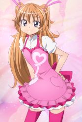 Rule 34 | 10s, 1girl, blue eyes, hand on own hip, houjou hibiki, long hair, looking at viewer, oimanji, orange hair, pink thighhighs, precure, sketch, smile, solo, suite precure, thighhighs, two side up, zettai ryouiki